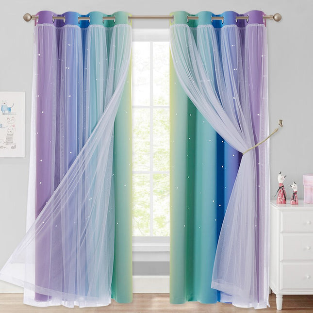 Dobbelt mørklægningsgardin med stjerneprint