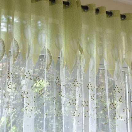 Gennemsigtigt gardin med grønt bladmønster