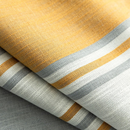 Stribet gardin i gul og grå hørlook