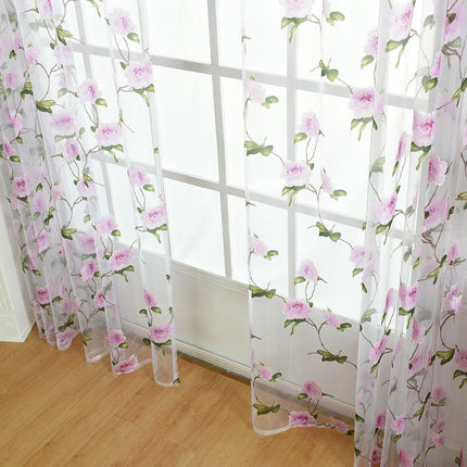 Let voile gardin med romantisk blomsterprint