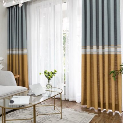 Stribet gardin i gul og grå hørlook