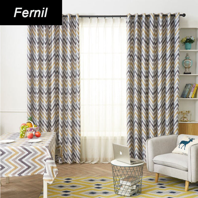 Okkerfarvet Fernil mørklægningsgardin med mønster