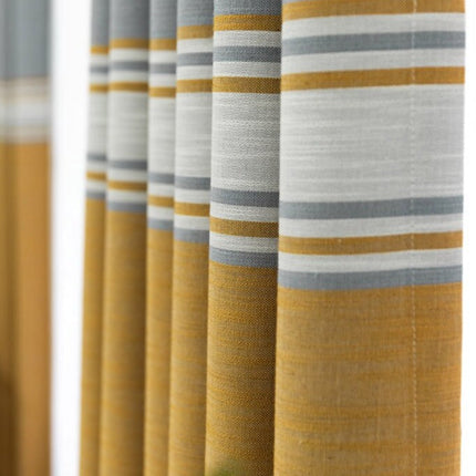 Stribet gardin i gul og grå hørlook
