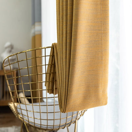 Stribet gardin i gul og grå hørlook