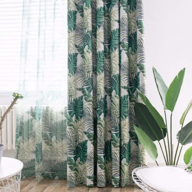 Mørklægningsgardin med tropisk bladprint