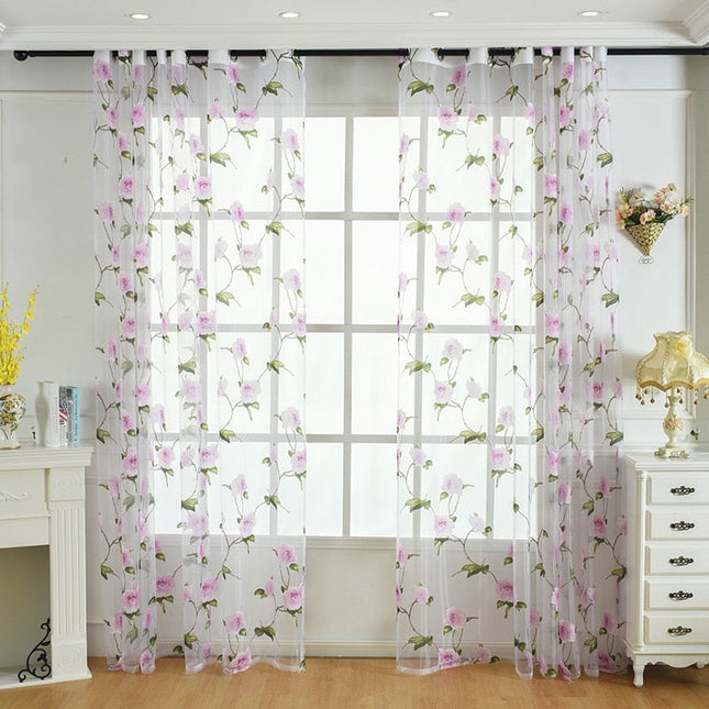 Let voile gardin med romantisk blomsterprint