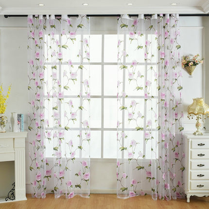 Let voile gardin med romantisk blomsterprint