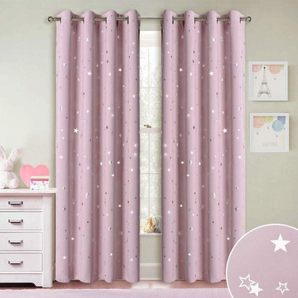 Lyserødt mørklægningsgardin med stjerner