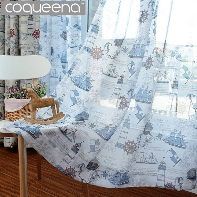 Let gardin med maritimt print