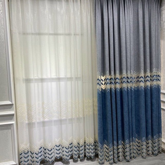 Velour gardin med grafisk mønster