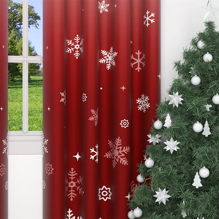 Rødt julegardin med snefnug motiv