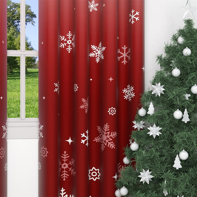 Rødt julegardin med snefnug motiv