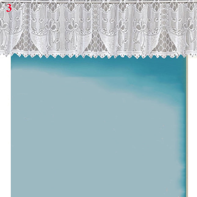 Køkkengardin i blonder med buekant