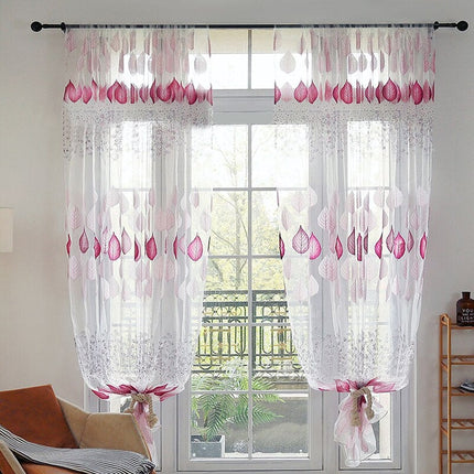 Gennemsigtigt gardin med lilla bladmotiv