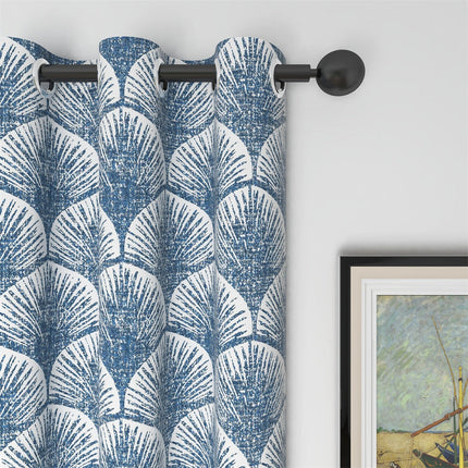 Gardin med blåt art deco mønster