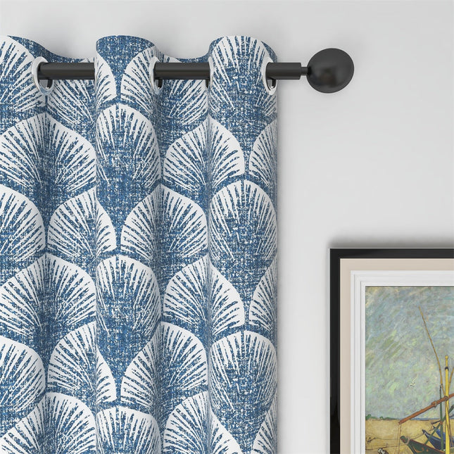 Gardin med blåt art deco mønster