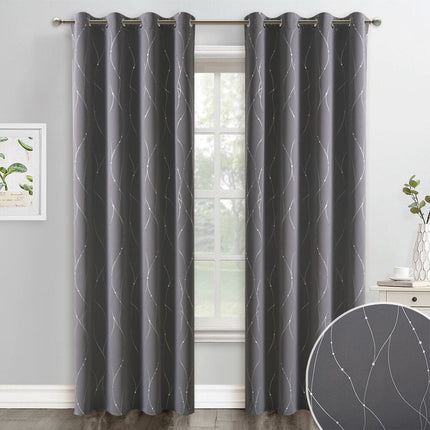 Gråt mørklægningsgardin med sølvtråde