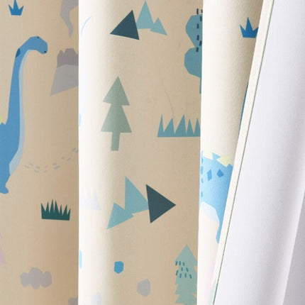 Beige mørklægningsgardin med dinosaurer til børn