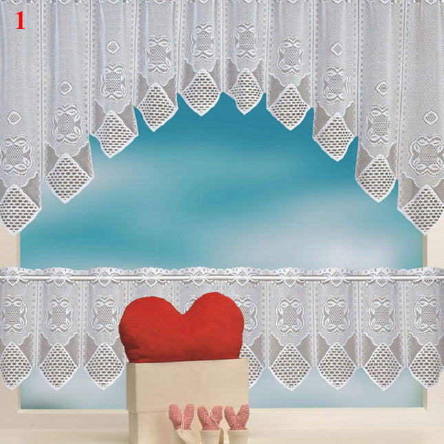 Køkkengardin i blonder med buekant