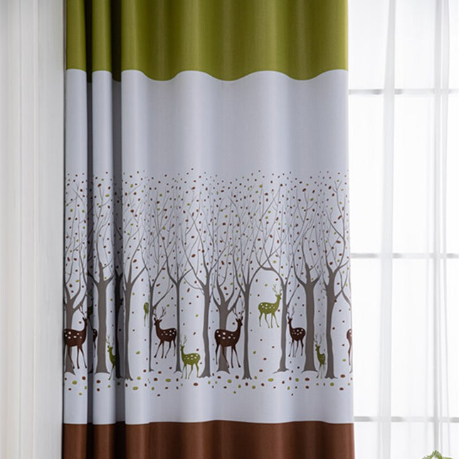 Børnegardin med skovdyr og træer