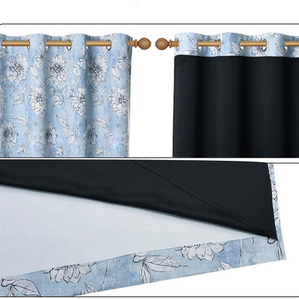 Mørklægningsgardin med blåt blomstermotiv