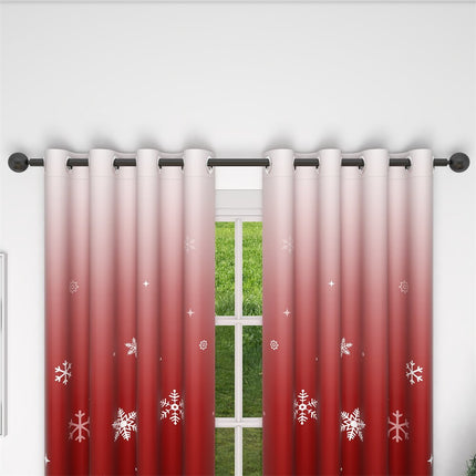 Rødt julegardin med snefnug motiv