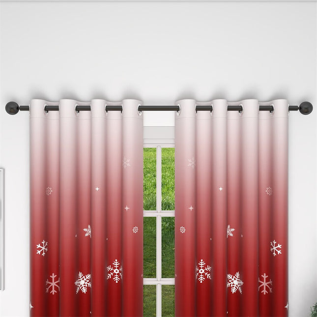 Rødt julegardin med snefnug motiv