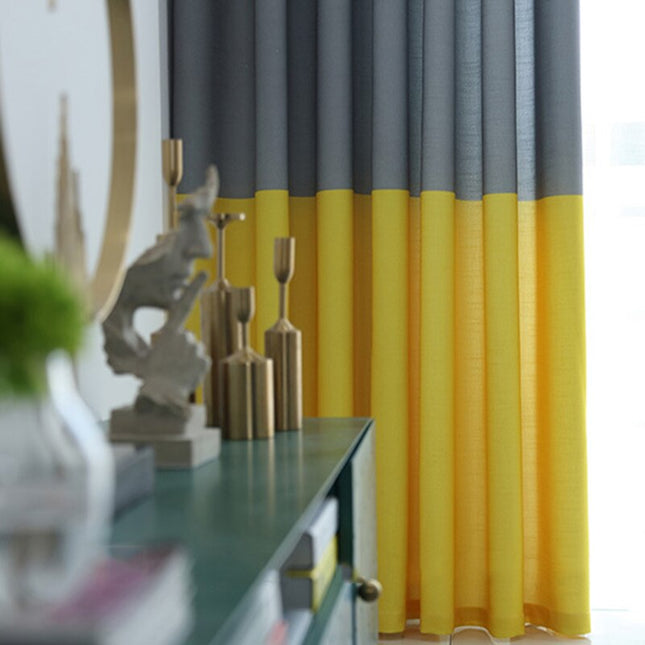Farveblok gardin i grå og gul