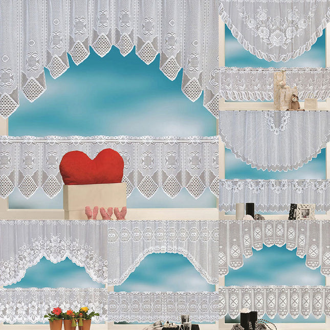 Køkkengardin i blonder med buekant