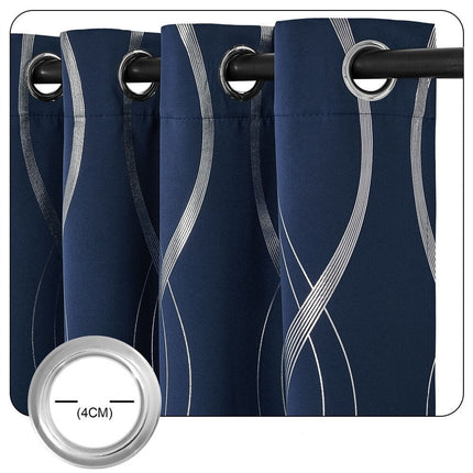 Blåt mørklægningsgardin med sølvbølger