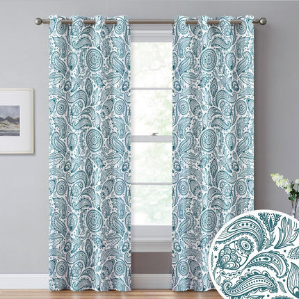 Hvidt gardin med gråt paisleymønster