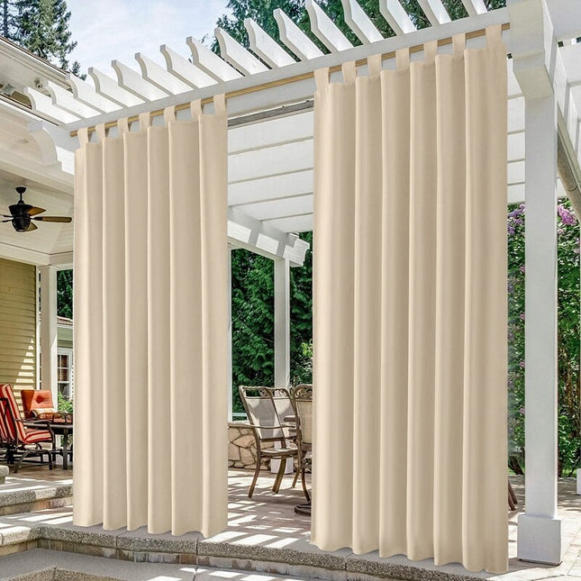 Beige havegardin med stropper til pergola