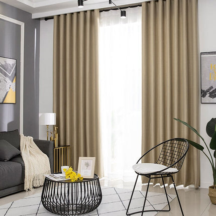 Beige mørklægningsgardin i vævet hørlook