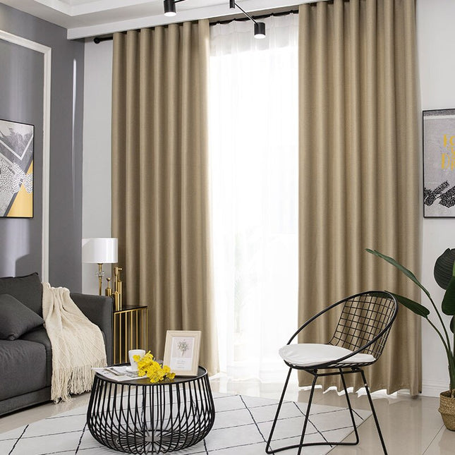 Beige mørklægningsgardin i vævet hørlook