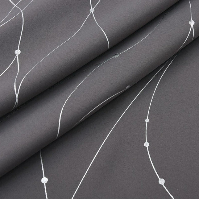 Gråt mørklægningsgardin med sølvtråde