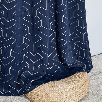 Mørkeblåt mørklægningsgardin med guldmønster