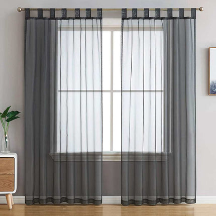 Mørkegråt transparent gardin med stropper
