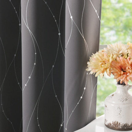 Gråt mørklægningsgardin med sølvtråde