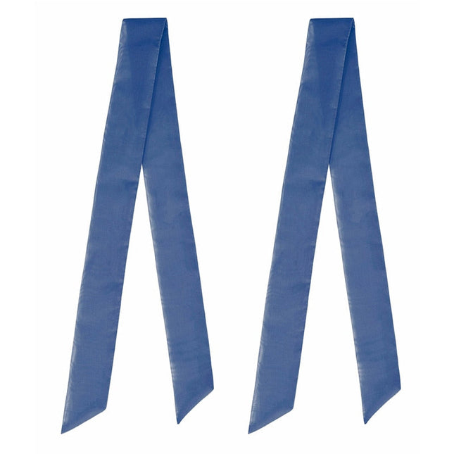 Hvidt gardin med blå overkant