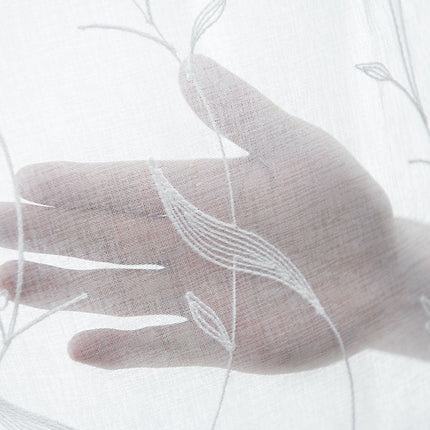 Tyndt gardin i hørlook med blade