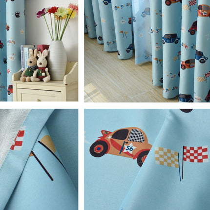 Blåt mørklægningsgardin med biler til børn