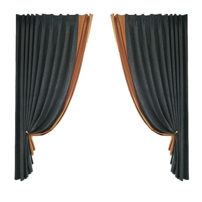 Mørkeblåt mørklægningsgardin med guld mønster