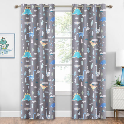 Gråt mørklægningsgardin med dinosaurer