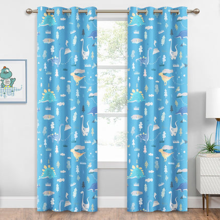 Blåt mørklægningsgardin med dinosaur til børn