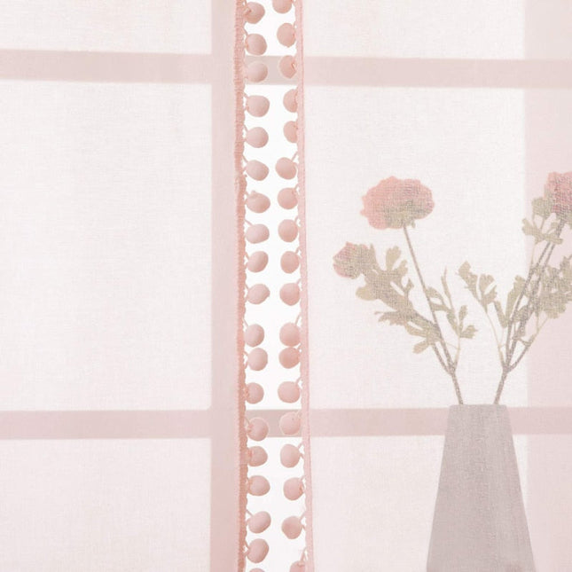 Hvidt let gardin med pompon-kant