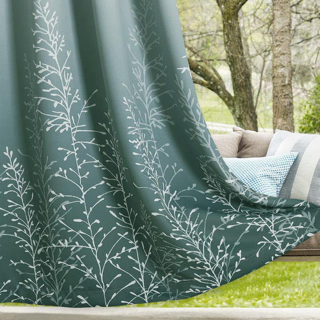 Udendørs gardin med grønt plantemotiv
