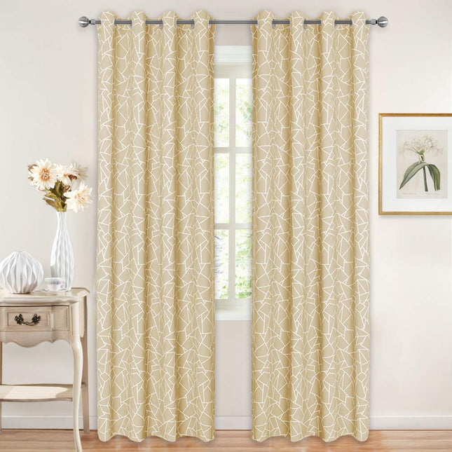 Mørklægningsgardin med hvidt geometrisk mønster