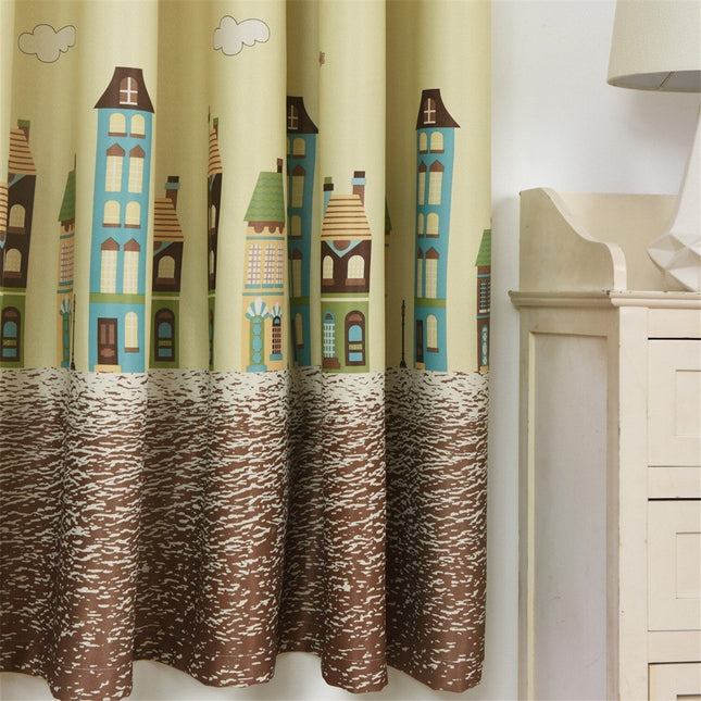 Gardin til børneværelse med by motiv