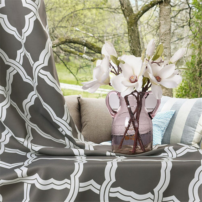 Gråt udendørs gardin med marokkansk mønster