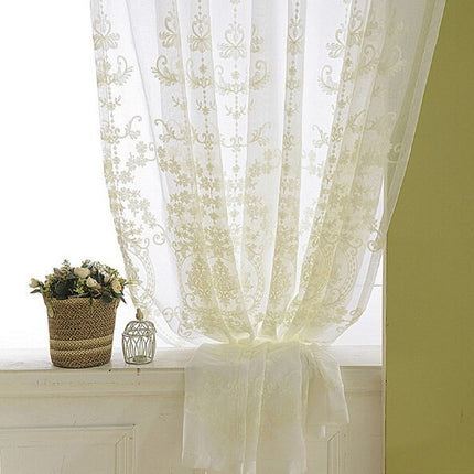 Gennemsigtigt gardin med elegant damask broderi